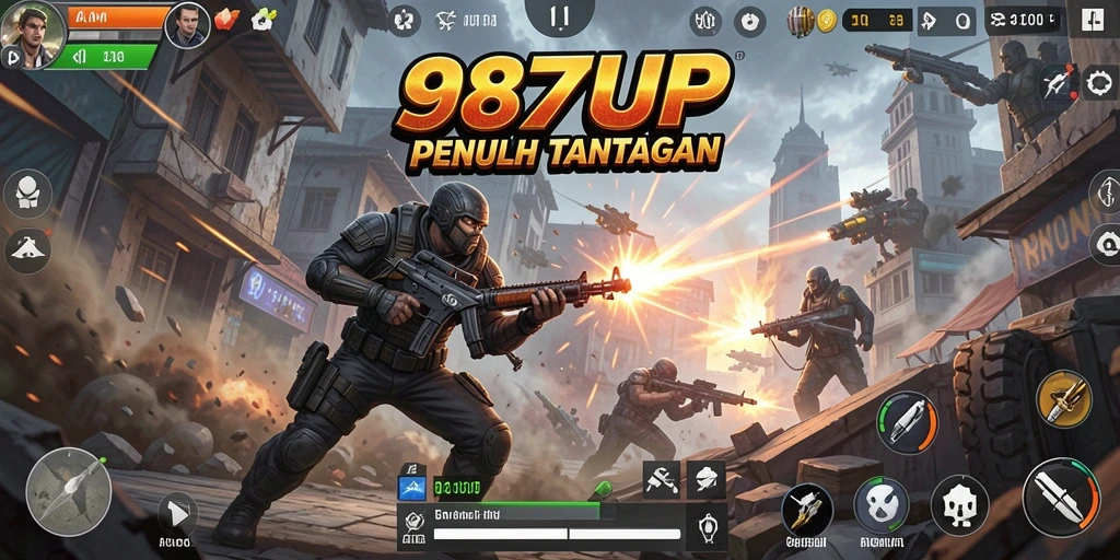 Tangkapan layar utama 987UP menampilkan aksi bertarung yang seru.