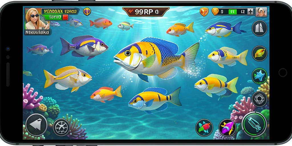 Screenshot gameplay 99RP menunjukkan aksi menembak ikan yang seru.