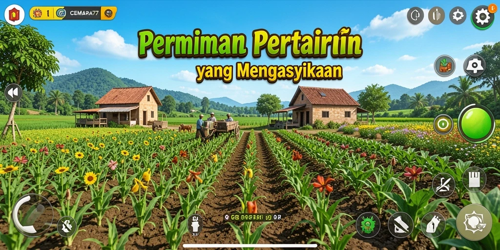 Screenshot CEMARA77 menunjukkan pemain mengelola ladang pertanian dengan grafis jelas.