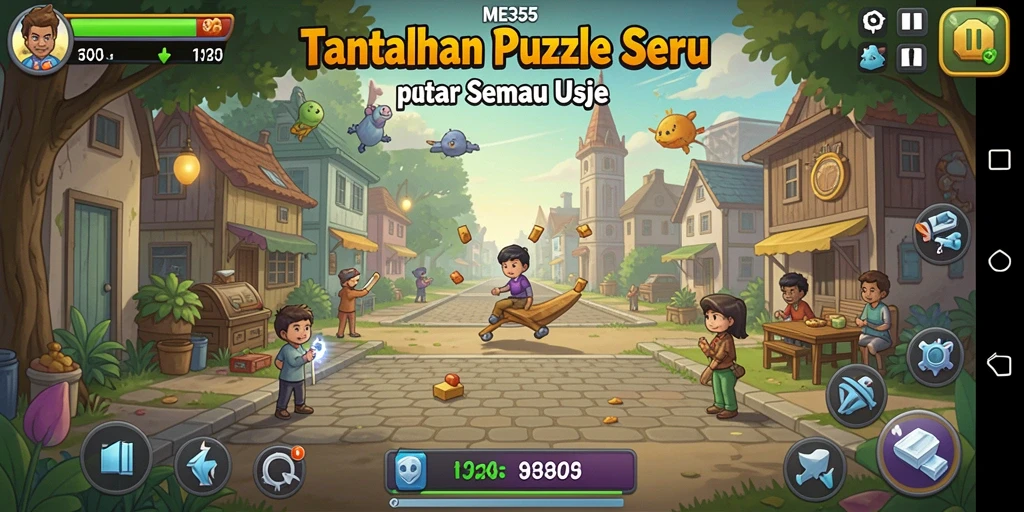 Gameplay ME355 menampilkan tantangan puzzle yang menarik dan berwarna-warni.