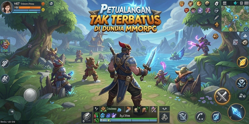 Tampilan gameplay V87 yang menampilkan pertempuran epik dalam dunia MMORPG.